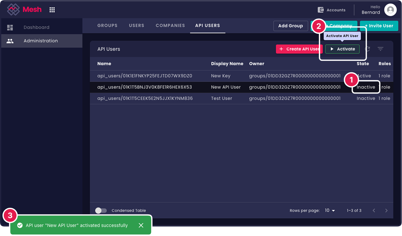 Create API User Dialog