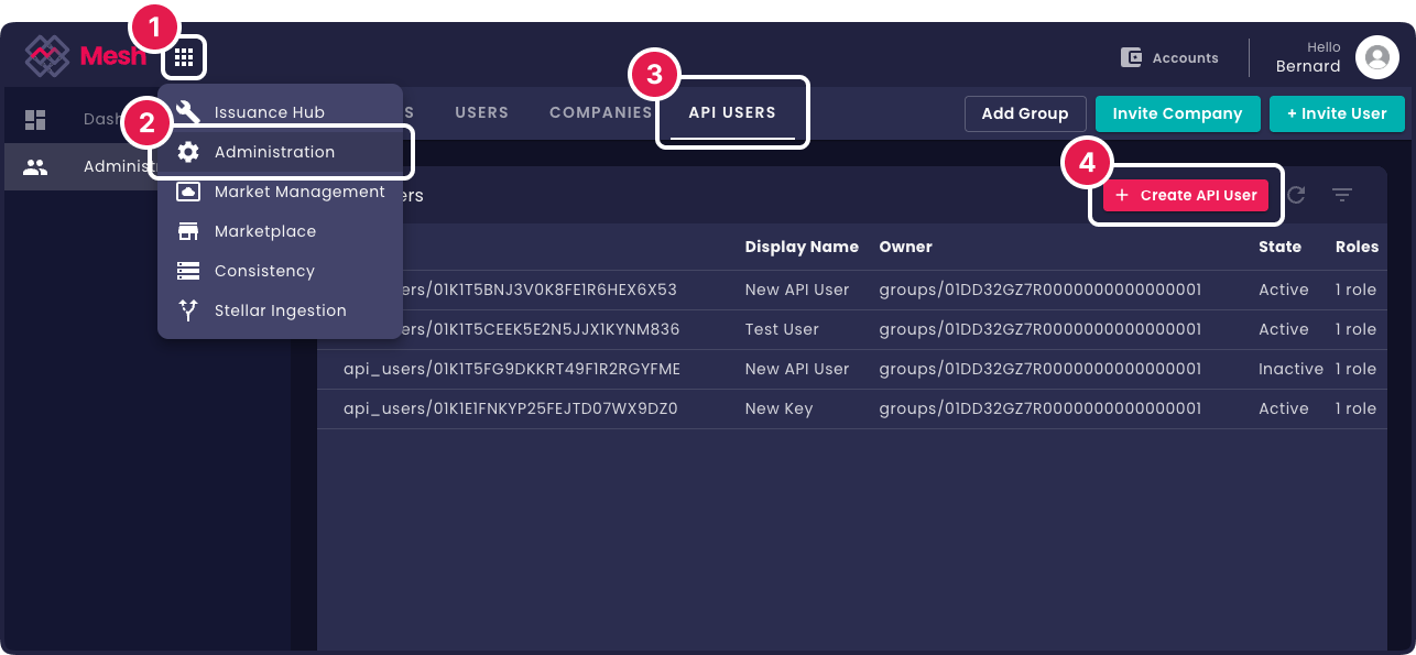 Administration API Keys Create