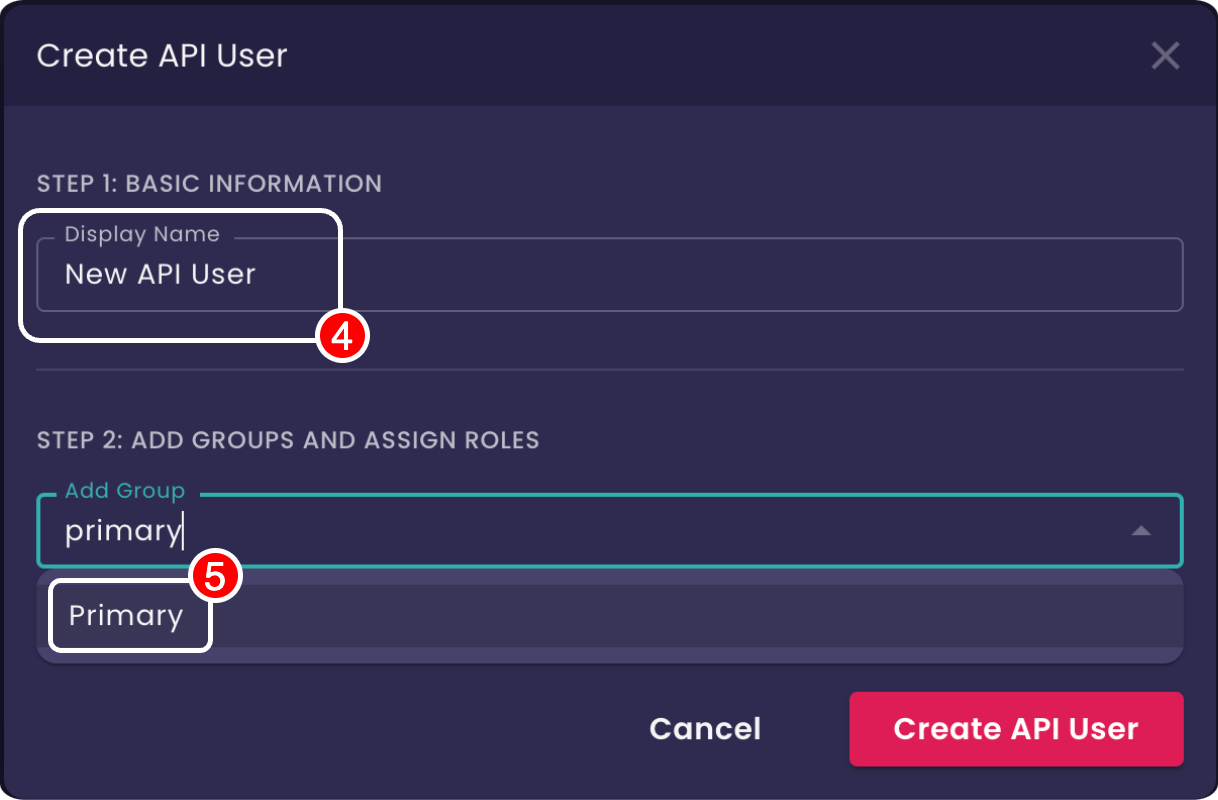Create API User Dialog 1
