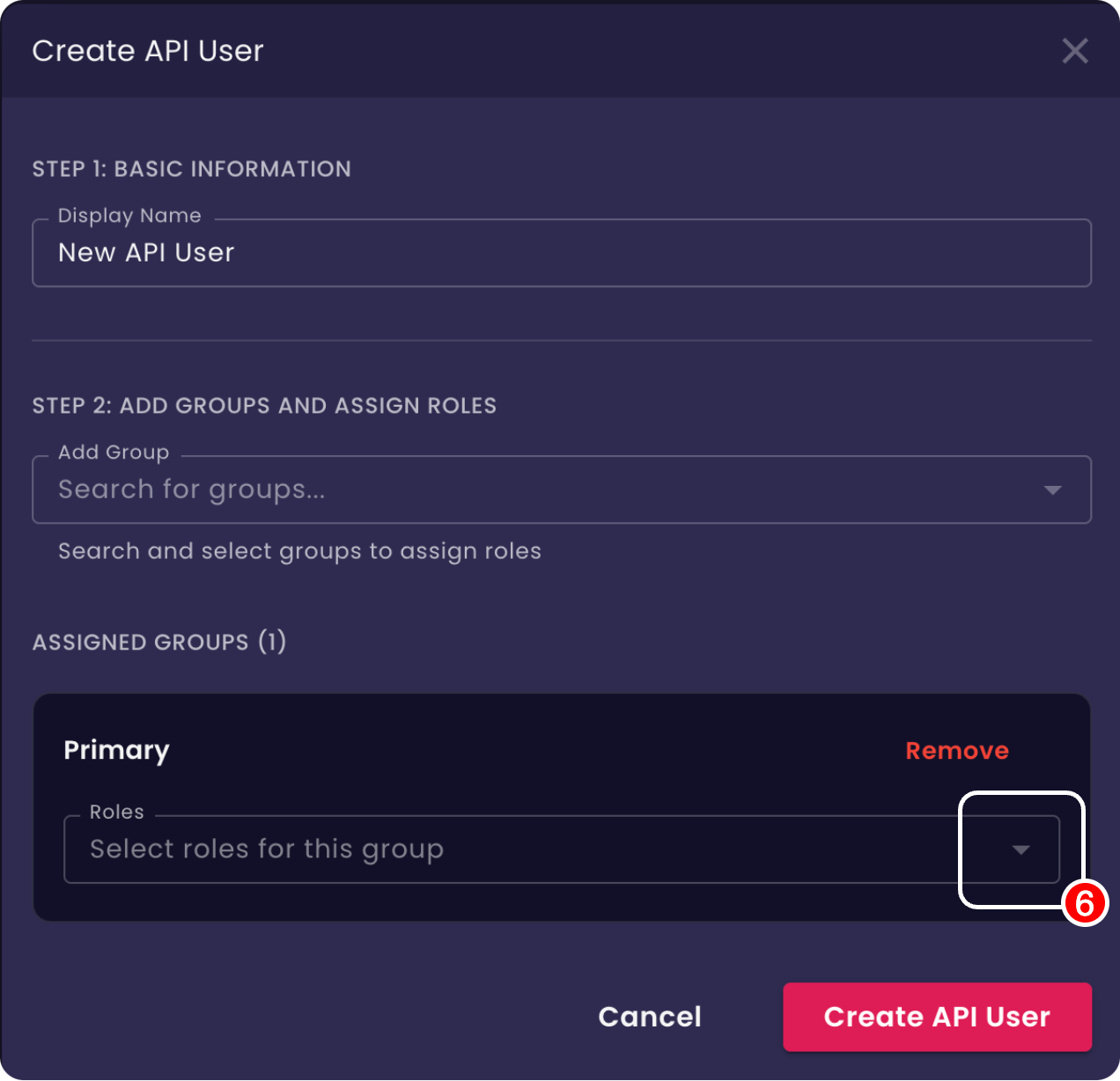 Create API User Dialog 2