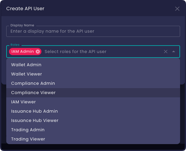 Create API User Dialog Add Roles