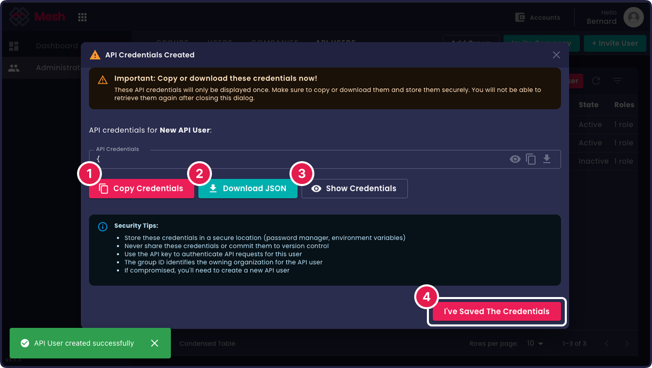 Download API User Credentials
