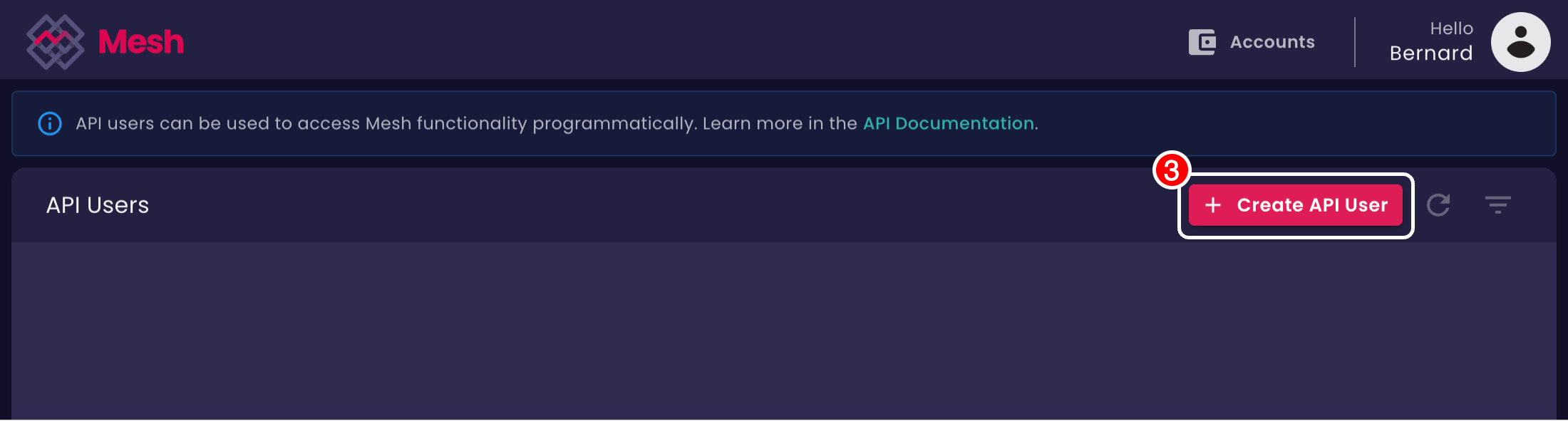 Select to create API User
